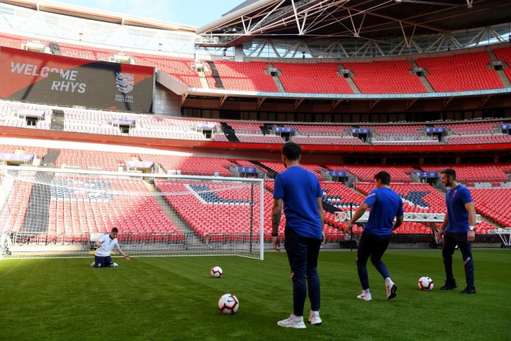 Rhys saves a goal in Wembley Stadium (photo credit Football Association)